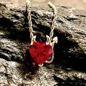 ❤️ UNIQUE Solid 10K Gold Genuine Ruby & Diamond Devil Pendant